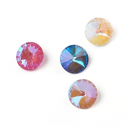 Mixed Color Glass Rhinestone Cabochons, Pointed Back, Faceted, Cone, Fluorescence, Mixed Color, 12x6.2mm