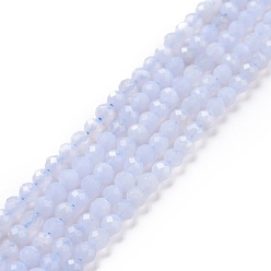 Agate Blue Lace Naturelles agate bleue de lacet brins de perles, facette, ronde, 3.5~4mm, Trou: 0.6mm, Environ 109~110 pcs/chapelet, 15.28'' (38.8~39.2 cm)