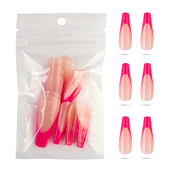 Deep Pink 20Pcs 10 Size Trapezoid Plastic False Nail Tips, Full Cover Press On False Nails, Nail Art Detachable Manicure, for Practice Manicure Nail Art Decoration Accessories, Deep Pink, 26~32x7~14mm, 2Pcs/size