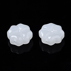 Ivoire Perles de verre imprimées , jade d'imitation, trèfle, blanc crème, 10x10x5mm, Trou: 1mm