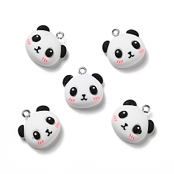 White Opaque Resin Pendants, with Platinum Tone Iron Loops, Panda with Blush Face, White, 19x18x8mm, Hole: 2mm