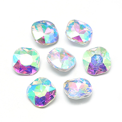Clear AB Pointed Back Glass Rhinestone Cabochons, Faceted, Back Plated, Square, AB Color, Clear AB, 10x10x4.5mm
