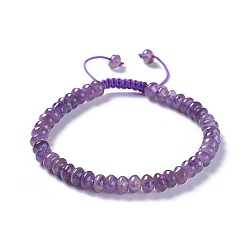 Amethyst Adjustable Nylon Cord Braided Bead Bracelets, with Natural Amethyst Beads, 2-1/4 inch~2-7/8 inch(5.8~7.2cm)