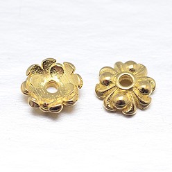 Real 18K Gold Plated Real 18K Gold Plated 4-Petal 925 Sterling Silver Bead Caps, Flower, Golden, 7x2mm, Hole: 1mm, about 66pcs/20g