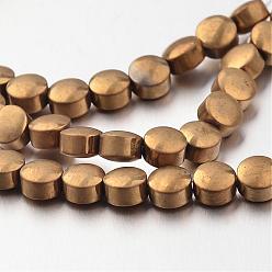 Golden Plated Electroplate Non-magnetic Synthetic Hematite Bead Strands, Frosted, Flat Round, Golden Plated, 4x3mm, Hole: 1mm, about 100pcs/strand, 15.7 inch