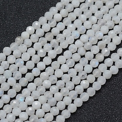 Rainbow Moonstone Natural Rainbow Moonstone Beads Strands, Round, Faceted, 4mm, Hole: 0.7mm, about 94pcs/strand, 15.35 inch(39cm)