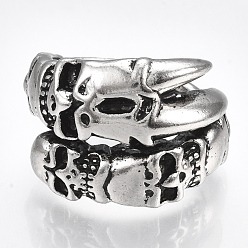 Antique Silver Alloy Cuff Finger Rings, Wide Band Rings, Skull, Antique Silver, Size 11, 20.5mm