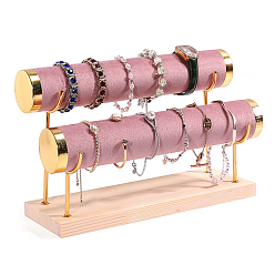 Pálida Violeta Roja Expositor de pulseras con barra en T de terciopelo, soporte organizador de joyas con base de madera, para guardar pulseras y relojes, rojo violeta pálido, 2 cm