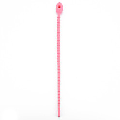 Rose Chaud Serre-câbles en silicone, attaches autobloquantes, attaches zippées réutilisables, rose chaud, 214x13.5x12mm, Trou: 3mm