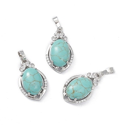 Synthetic Turquoise Synthetic Turquoise Pendants, Teardrop Charms, with Platinum Tone Brass Crystal Rhinestone Findings, 30.5x18x9.5mm, Hole: 4.8x7.5mm
