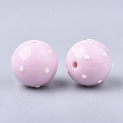 Pink Acrylic Beads, Round with Spot, Pink, 19.5~20x19mm, Hole: 2.5mm