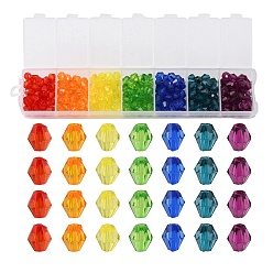 Mixed Color 315Pcs 7 Colors Transparent Acrylic Beads, Bicone, Mixed Color, 6x5.5mm, Hole: 2mm, about 45pcs/color
