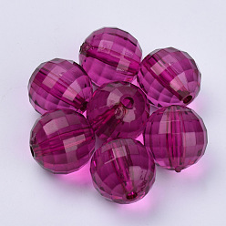 Rouge Violet Moyen Perles acryliques transparentes, facette, ronde, support violet rouge, 8x8mm, trou: 1.5 mm, environ 1770 pcs / 500 g