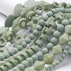 Light Green Dyed Natural Lava Rock Bead Strands, Heart, Light Green, 20~21x20~21x7~8mm, Hole: 1mm, about 20pcs/strand, 15.55 inch