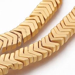Golden Plated Electroplated Non-magnetic Synthetic Hematite Bead Strand, Arrows, Matte Style, Golden Plated, 3.5x6.5x3mm, Hole: 1mm, about 215pcs/strand, 16.53 inch(42cm)