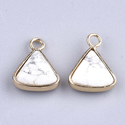 Howlite Natural Howlite Pendants, with Brass Findings, Triangle, Golden, 16~16.5x12.5x5mm, Hole: 2mm