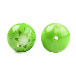 Lime Flower Opaque Resin Beads, Round, Lime, 20x19mm, Hole: 2mm