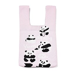 Panda Polyester Mini Knit Tote Bags, Crochet Tote Handbag Lunch Box Bag, Panda, 35.5x19.8x2.1cm
