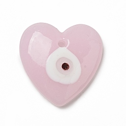 Perlas de Color Rosa Colgantes hechos a mano del lampwork del ojo malvado, encantos del corazón, rosa perla, 35x35x8.5 mm, agujero: 3 mm