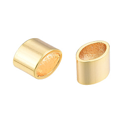 Real 18K Gold Plated Brass Slide Charms/Slider Beads, For Leather Cord Bracelets Making, Oval, Real 18K Gold Plated, 5x6x4.5mm, Hole: 3x5mm