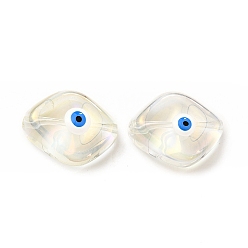 Blanco Perlas de vidrio transparentes, con esmalte, ojo de caballo con patrón de mal de ojo, blanco, 20x16x9.5 mm, agujero: 1.4 mm