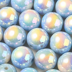 Bleu Clair Placage uv perles acryliques irisées arc-en-ciel, ronde, bleu clair, 16x15mm, Trou: 3mm