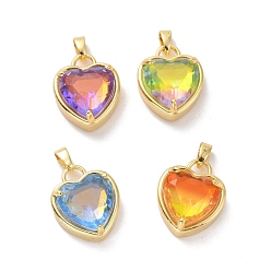 Mixed Color Glass Pendants, with Golden Plated Brass Findings, Cadmium Free & Lead Free, Heart, Mixed Color, 18x14.5x8mm, Hole: 4x6mm