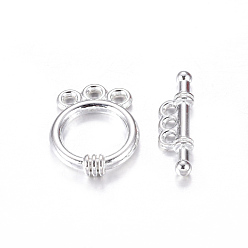 Silver Tibetan Style Alloy Toggle Clasps, Ring, Silver, Cadmium Free & Lead Free, 18x14x3.5mm, Hole: 2mm
