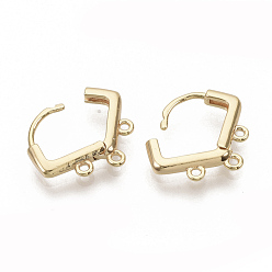 Real 18K Gold Plated Brass Huggie Hoop Earring Findings, Nickel Free, Real 18K Gold Plated, with Horizontal Loop, 14x14x2.5mm, Hole: 1mm, Pin: 0.8x1mm