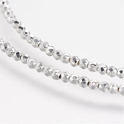 Silver Plated Non-magnetic Synthetic Hematite Beads Strands, Grade A, Faceted, Round, Silver Plated, 2mm, Hole: 0.6mm, about 196pcs/strand, 15.7 inch