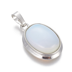 Opalite Opalite Pendants, with Brass Findings, Oval, Platinum, 25~26x17~17.5x8~9mm, Hole: 8x5mm