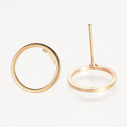Real 18K Gold Plated Brass Ear Stud Findings, Nickel Free, Ring, Real 18K Gold Plated, 12mm, pin: 0.7mm