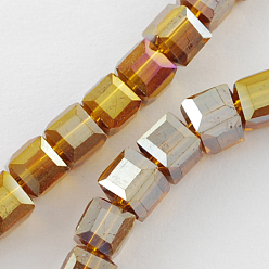 Dark Goldenrod Electroplate Glass Beads Strands, AB Color Plated, Faceted, Cube, Dark Goldenrod, 4x4x4mm, Hole: 1mm, about 100pcs/strand, 17 inch