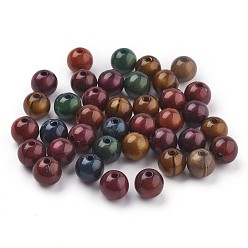 Mixed Color Acrylic Beads, Imitation Tiger Eye Beads, Round, Mixed Color, 9~9.5mm, Hole: 2mm, about 950pcs/500g