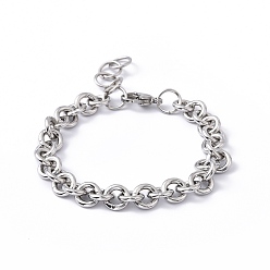 Stainless Steel Color 304 Stainless Steel Rolo Chain Bracelets, with Lobster Claw Clasps, Stainless Steel Color, 7 inch(17.7cm), 8.5mm