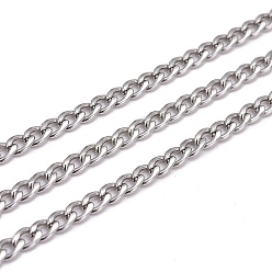 Stainless Steel Color 304 Stainless Steel Twisted Chains for Men's Necklace Making, Unwelded, Stainless Steel Color, 4.5x3x0.8mm