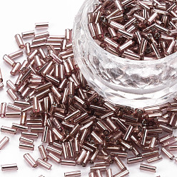 Rosy Brown Plated Glass Bugle Beads, Metallic Colours, Rosy Brown, 4x2mm, Hole: 1mm, about 14000pcs/Pound