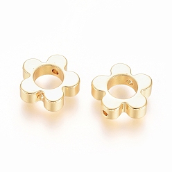 Real 18K Gold Plated Brass Bead Frames, Long-Lasting Plated, Flower, Real 18K Gold Plated, 10x10.5x3mm, Hole: 1mm
