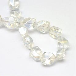 Blanc Perles en verre electroplate, de couleur plaquée ab , trapèze, blanc, 15.5x12~12.5x8.5~9mm, Trou: 1.5mm, Environ 40 pcs/chapelet, 23.2 pouce