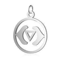 Stainless Steel Color 304 Stainless Steel Pendants, Chakra, Ajna, Flat Round, Stainless Steel Color, 22.5x19x1mm, Hole: 3mm