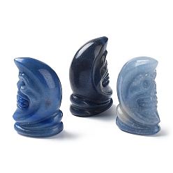 Синий Авантюрин Резные фигурки черепа из натурального синего авантюрина, статуи камней рейки для балансировки энергии медитативной терапии, 23.5~24x15~15.5x36.5~37 мм
