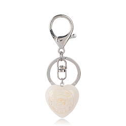 Cristal de Quartz Coeur en cristal de quartz naturel avec porte-clés oeil d'horus, Porte-clés en pierre d'énergie reiki, pour sac, bijoux, décoration cadeau, 9.5x3 cm