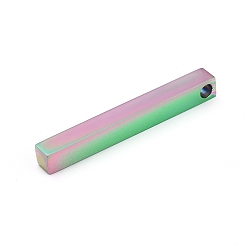 Rainbow Color Revestimiento iónico (ip) 304 colgantes de acero inoxidable, rectángulo / barra, color del arco iris, 40x5x5 mm, agujero: 3 mm