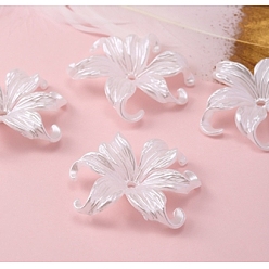 White Opaque ABS Plastic Bead Caps, 6-Petal Flower, White, 42mm
