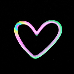 Rainbow Color 201 de acero inoxidable que une los anillos, Corte con laser, corazón asimétrico, color del arco iris, 10.5x13x1 mm
