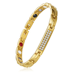 Doré  Bracelets de bande de montre de chaîne de panthère d'acier inoxydable de Shegrace, avec strass en cristal et fermoirs pour bracelet de montre, or, 8-1/4 pouce (21 cm)