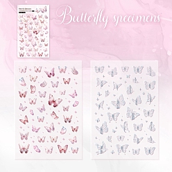 Pale Violet Red 2 Sheets Butterfly PET Waterproof Self Adhesive Stickers, Silver Stamping Butterfly Decals, for DIY Scrapbooking, Photo Album Decoration, Pale Violet Red, 168x118mm