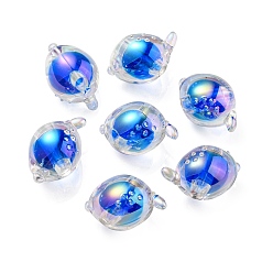 Royal Blue UV Plating Rainbow Iridescent Acrylic Beads, Two Tone Bead in Bead, Fish, Royal Blue, 15x17x15mm, Hole: 3.5mm