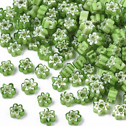 Lime Green Glass Beads, Flower, Lime Green, 5~7x5~7x2~3mm, Hole: 1mm