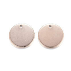 Rose Gold Ion Plating(IP) 304 Stainless Steel Charms, Stamping Blank Tags, Smooth Surface, Flat Round, Rose Gold, 15x1mm, Hole: 1.5~2mm